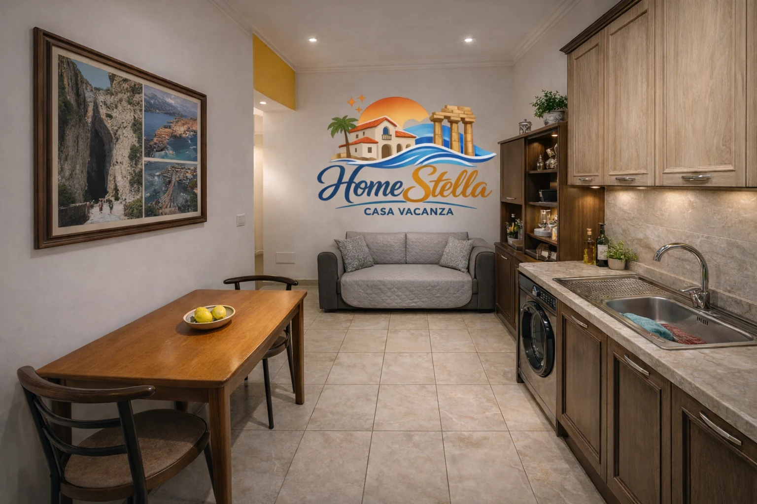 Interni Home Stella Siracusa con zona cucina e soggiorno
